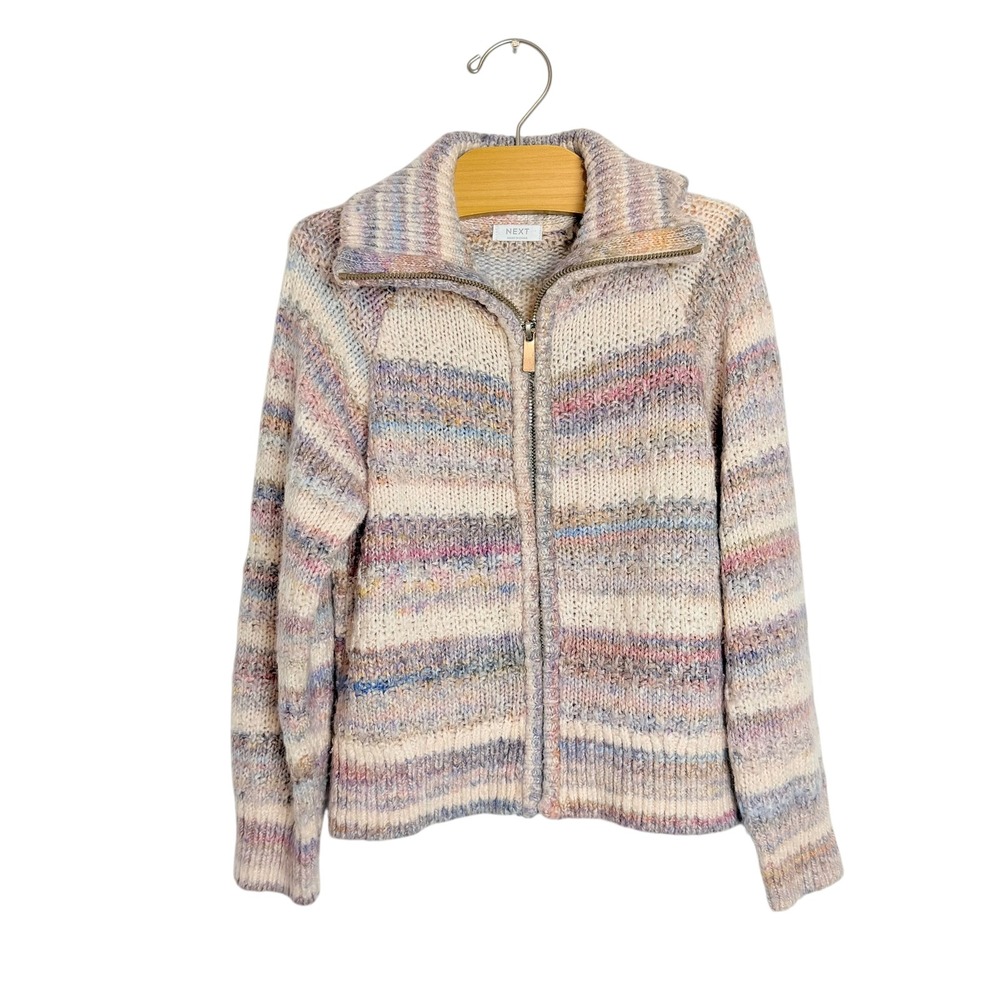 Next Girls Multi Color Space Dye Stripe Full Zip Knit Cardigan Sweater Size 6y